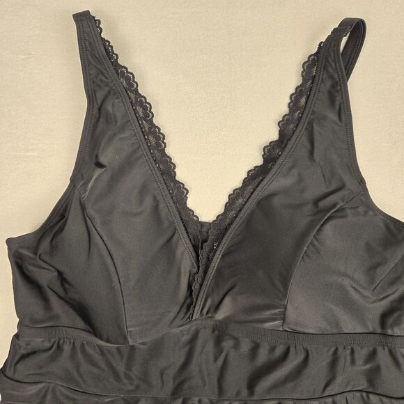 Torrid Black Swim Dress Size 2 Plus Crisscross Back Lace Trim 1 Piece Swimsuit - Picture 3 of 10